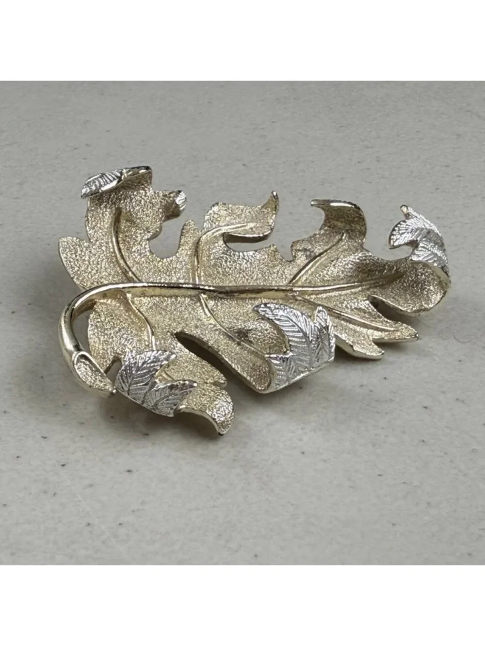 Vintage Leaf Brooch 1970s Sarah Coventry Gold/Silver Tone Metal 3D Foliage Pin